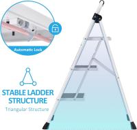 Escalera Plegable 4 Peldaños, Escalera de Tijera con Pedales Antideslizantes Anchos, Barandilla, Escalón Taburete de Acero Portátil Uso Hogar Cocina Oficina, Carga hasta 150 kg, Blanco - details 23