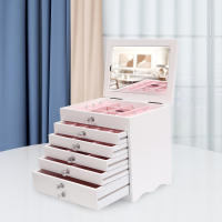 Organizador de Joyería de 7 Capas Caja de Almacenamiento de Fibra de Medio Densidad con Tapa de Vidrio 5 Cajones para Collares Pulseras Caja de Almacenamiento con Espejo - details 0