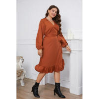 Vestido de una pieza de manga larga de primavera y otoño de talla grande con cintura ajustada - details 2