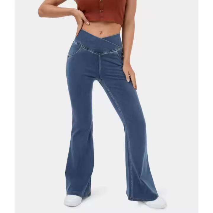 Pantalones acampanados de mezclilla superelásticos, tela antibacteriana versátil de gran tamaño - 1