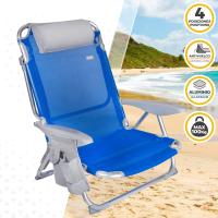 Silla de playa plegable, con cojín, Silla reclinable, 4 posiciones, 51x45x76 cm, altura del asiento 17 cm, asa de transporte, bolsillo lateral, color azul (62609) - details 2