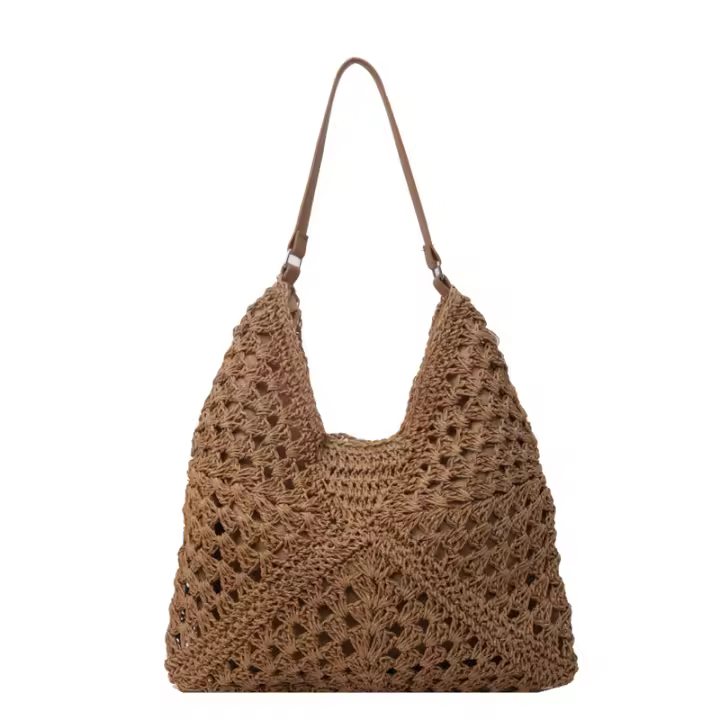 Bolso tejido popular de celebridades de Internet, nuevo estilo ahuecado para mujer, bolso tejido de hierba para vacaciones en la playa, bolso de mano versátil de un solo hombro al por mayor - 1
