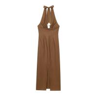 BUNO-2025 vestido MIDI de verano para mujer, vestido Vintage liso con cuello Halter sin tirantes y lazo con cordón, vestidos elegantes de lino de calle para mujer, ropa - details 2