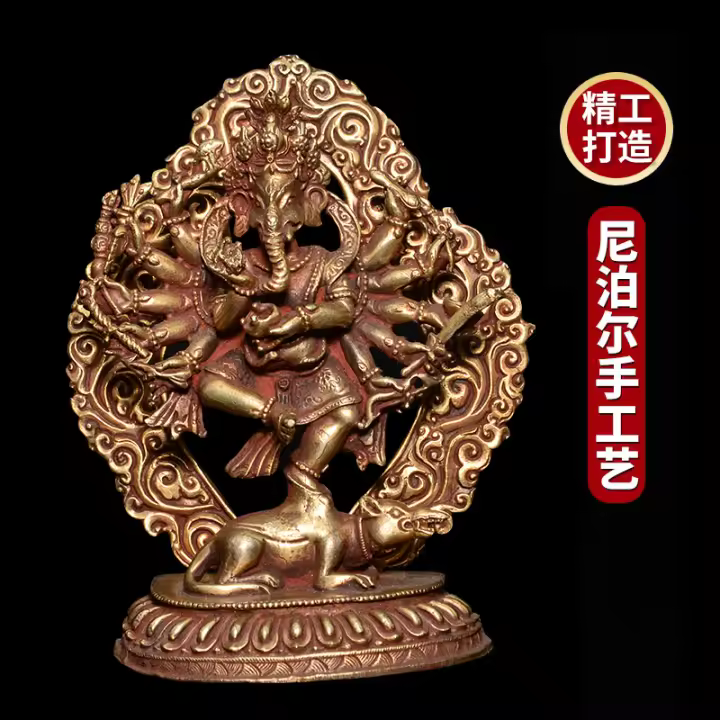 Como el Dios de la riqueza en Nepal, adorno de práctica de estatua de Buda de adoración antigua de cobre puro tántrico tibetano hecho a mano - 1