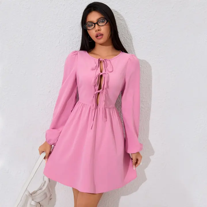 Vestido rosa de mujer vestido dulce hermana menor vestido mediano y largo - 1