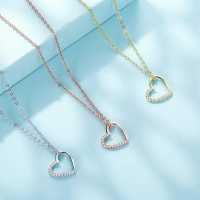 Collar Con Colgante De Corazón Hueco Romántico De Plata De Ley 925, Cadena De Color Plateado, Dorado Y Rosa Dorado, Joyería - details 0