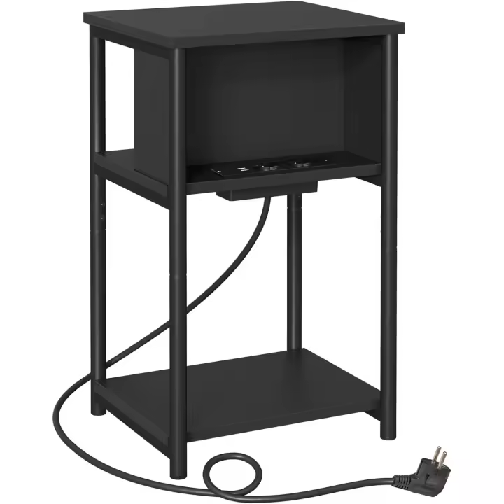 Mesitas de Noche con 2 Enchufes de CA y 2 Puertos USB, 30 x 34 x 58 cm, para Sala de Estar, - 1