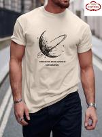 Camiseta gráfica de algodón negro para hombres - Manga corta, diseño de planeta y estrellas, impresión "Esforzándonos por la excelencia en la exploración", ropa deportiva cómoda y transpirable, 100% algodón, lavable a máquina, camiseta elegante - details 5