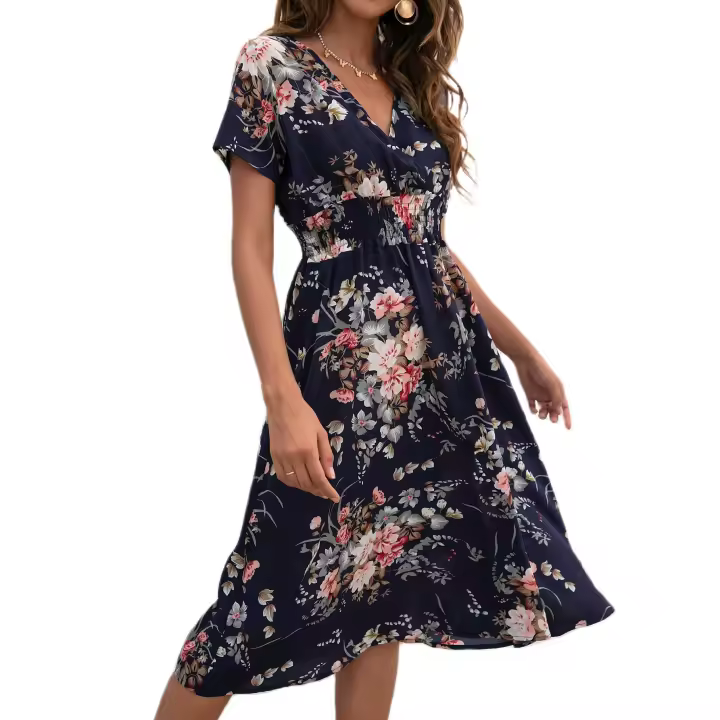 Ds casual elegante para mujer, manga corta estampada. - 1