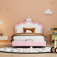 Marco de Cama para Niños 90*200cm con Base de Rebanado y Almohadilla Diseño de Corona Rosa - details 8