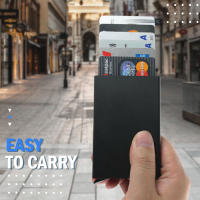 Cartera inteligente Anti RFID para hombre, portatarjetas de crédito, identificación, Metal, delgada, bloqueo de aluminio, billetera protegida, pequeña funda para tarjeta bancaria - details 1