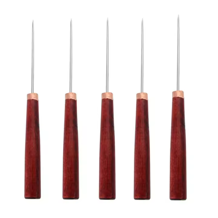 Punzón con mango de madera, herramientas de perforación de cuero, 5 piezas - 1