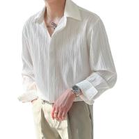 Camisa a rayas sin hierro para hombre, Top de textura, versión coreana, holgada, informal, manga larga, moda, elegante, otoño - details 0