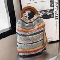 Bolso tejido de arcoíris de estilo bohemio, bolso de mano con borlas, bolso de cubo de verano, bolso de ganchillo tejido dulce para playa, vacaciones - details 12