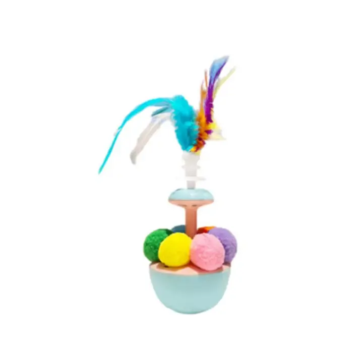 Vaso de gato con bolas de felpa de plumas, juguete interactivo para gatos, vaso antimordida, juguete interactivo para gatos y gatitos para interiores - 1