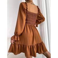 Vestido elegante de moda con cuello cuadrado largo y manga sólida para mujer. - details 13