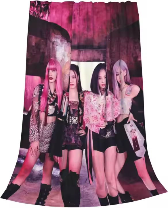 Manta Ligera y Cálida para Todas las Estaciones Diseño de Grupo de Chicas en Negro-Rosa - 1