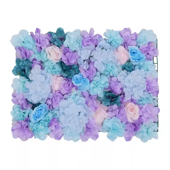 Panel de Flores Artificiales Rosas Moradas y Azules Hidrangia Decoración de Fondo de Boda 6 Piezas - 1