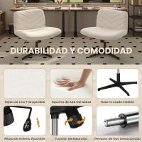 Silla de Oficina sin Reudas, Silla Piernas Cruzadas con Función Mecedora, Silla de Escritorio Ancha para Juegos, Silla de Maquillaje sin Brazos para Casa, Marfil - details 26