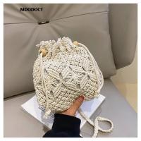 Bolso tipo cubo tipo bandolera tejido de paja para mujer, marca de diseñador de lujo, informal, a la moda, para viajes, playa, 2023 - details 5