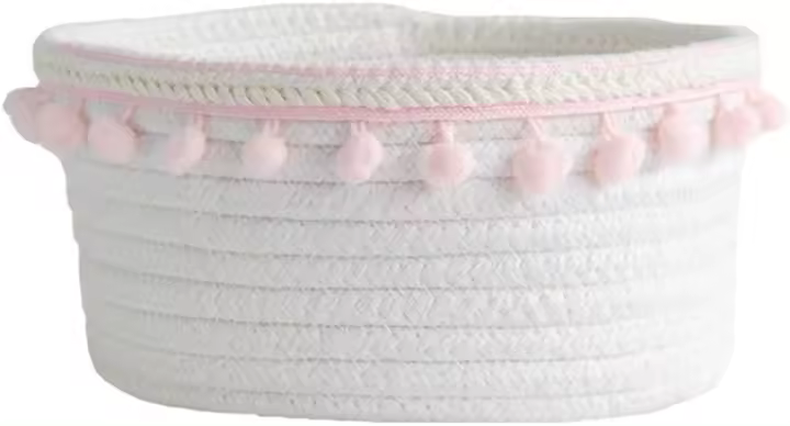 Juego de cestas de almacenamiento, Cestas tejidas de cuerda blanca, pequeña cesta de cuerda de algodón, Linda bola de algodón, organizador para bebé, cosméticos, papelería - 1