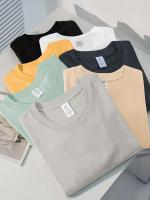 Camiseta de Verano de Algodón Puro Color Sólido, Cuello Redondo, Manga Corta, Moda Casual para Hombres - details 0