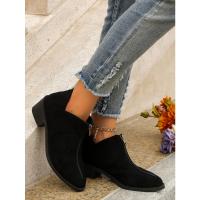 Botas Chelsea con estampado de leopardo estilo británico Color sólido punta puntiaguda Casual cremallera trasera zapatos de tacón bajo para mujer - details 1