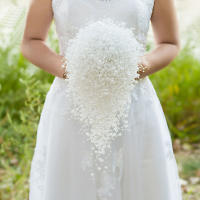 Ramo de novia hecho a mano, flor de boda, perlas completas, marfil y blanco, 100% - details 0