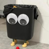 Cubo de basura Kawaii de ojos grandes, cubo de basura de dibujos animados engrosado de plástico creativo, gran capacidad con pies, cubo de basura divertido para dormitorio - details 1