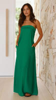 Vestido largo de satén de Color liso para mujer - details 1