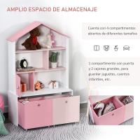 Estante de Libros para Niños con 4 Compartimentos Puerta y Cajones Extraíbles con Ruedas - details 3