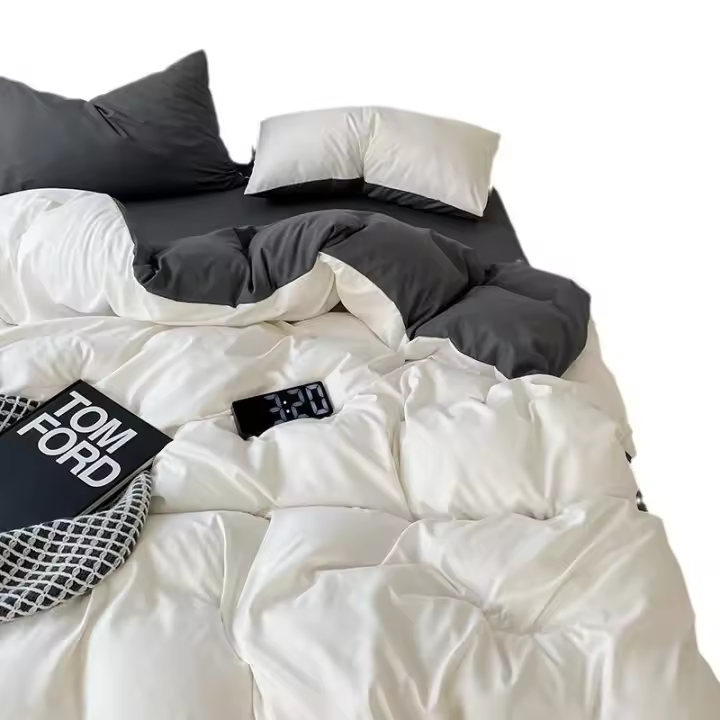 Juego de Ropa de Cama de Algodón Lavado Doble Cubierta de Edredón, Sábana Ajustable, Funda de Cama de Dormitorio Estilo Ins - 1