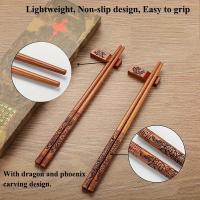 1 Juego De 2 Pares De Palillos Y 2 reposacabezas, Palillos De Madera, Palillos De Dragón Chino Reutilizables Con - details 0