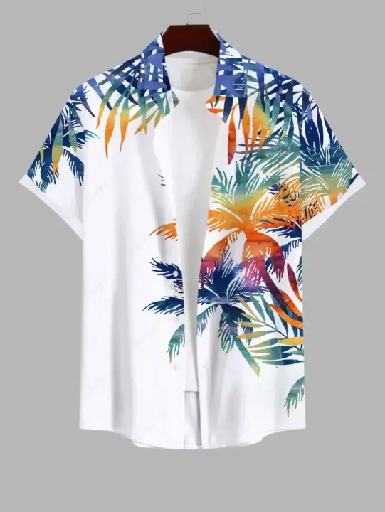 Camisa de manga corta con botones para vacaciones en la playa hawaiana con estampado 3D de verano grande para hombre, camisa informal para hombre - 1