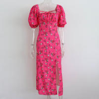 Vestido de mujer, novedad de verano 2025, vacaciones, pausa para el té, cuello cuadrado, falda de longitud media, mangas de burbuja, vestido con abertura Floral francés - details 22