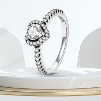 Anillo de Plata de Ley 925, anillo de corazón elevado para mujer, circonita cúbica CZ, estrella, Luna, flor, joyería de boda, anillos, regalos - details 3