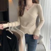 Suéter sobrepelliz para mujer, jerseys de punto acanalado con cuello en V, manga larga, botón lateral, jersey liso, traje básico de otoño e invierno para adolescente - details 0