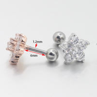 Pendiente de tuerca de cristal para cartílago, Piercing de oreja Tragus Helix, parte superior, Labret, joyería para el cuerpo, Flor de Oro rosa, nuevo, 2 piezas, 2023 - details 3
