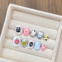 Uñas Postizas Cortas Redondas Hechas a Mano Con Gato Negro Falso De 10 Piezas Para Mujeres Y Niñas Adhesivas Desmontables Para Fiestas - details 3