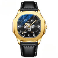 Reloj mecánico cuadrado hombre a prueba de agua luminoso totalmente automático calado reloj mecánico - details 4
