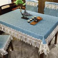 Mantel rectangular de lujo con bordado de encaje, cubierta de mesa redonda, mesa elegante con flores, tela de comedor, pañuelos de mesa - details 9