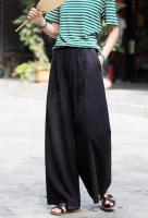 Pantalones de pierna ancha sueltos con cintura elástica de lino para mujer moda coreana informal 2025 - details 16