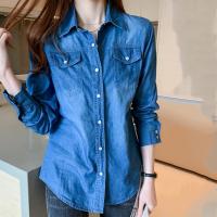 Camisa Vaquera Para Mujer Estilo Universitario Larga Versátil De Denim Ajustada Tallas S-3XL Cuello En V Botones Sin Estirar - details 1