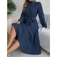 Vestido pequeño de manga larga plisado con cuello alto para mujer, ropa elegante, - details 24