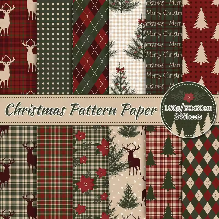 Papel de Navidad de Bosque Paquete de 24 Doble Cara Diseños de Navidad - 1