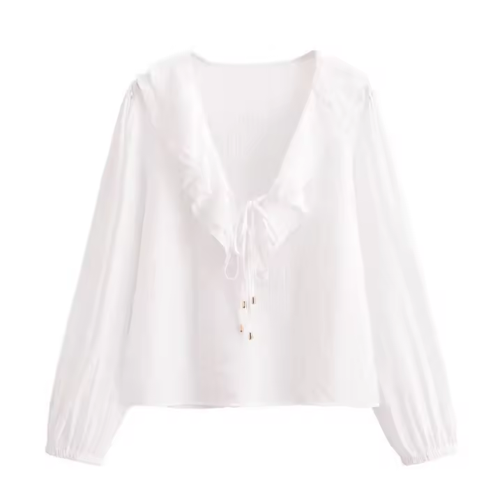 OUWU- Camisa Decorativa Con Volantes Colgantes Para Mujer Primavera/Verano Nuevo Producto Ropa Casual Para Mujer - 1