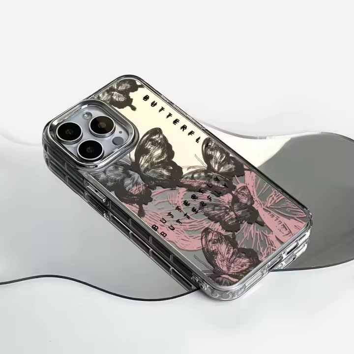 Personalidad Mariposa Funda de teléfono con espejo brillante para iPhone 16 iPhone 15 12 14 13 11 PROMAX PLUS XR XS MAX Funda protectora creativa que absorbe los golpes - 1