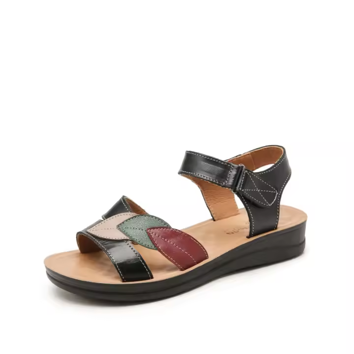 Sandalias de cuero de vaca para mujer de mediana edad, verano 2025, suela suave, planas, antideslizantes para ancianas. - 1