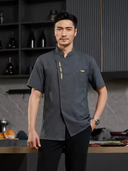 Uniforme de Chef, camisa de camarero de Catering, chaqueta de cocinero de cocina de restaurante de verano, ropa de camarero de panadería para espalda, diseño de malla transpirable - 1