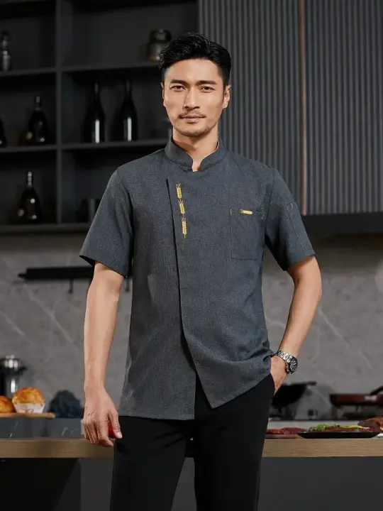 Uniforme de Chef, camisa de camarero de Catering, chaqueta de cocinero de cocina de restaurante de verano, ropa de camarero de panadería para espalda, diseño de malla transpirable - 1